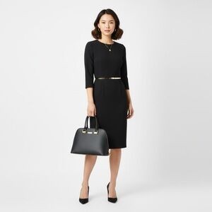 Black Textured Dome Satchel Handbag Gold Hardware Elegant Professional Style